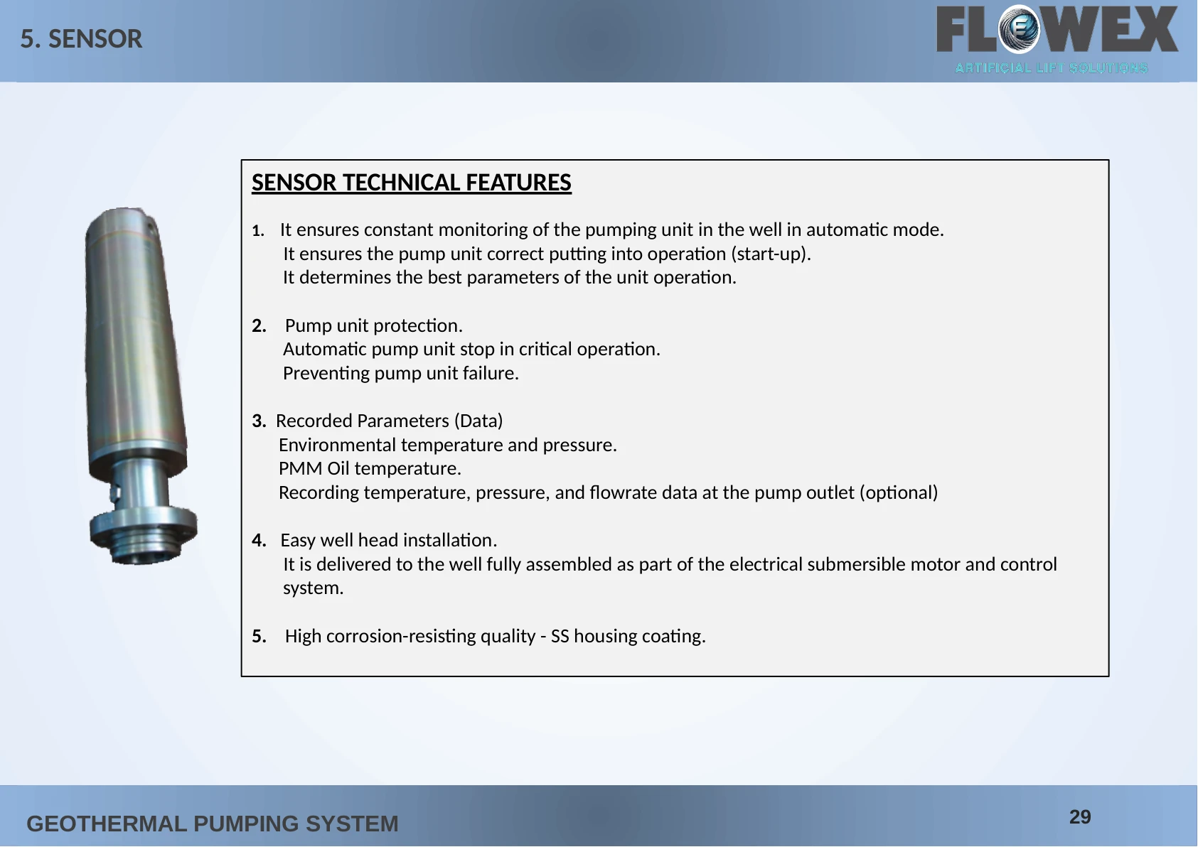 Sensor technical features